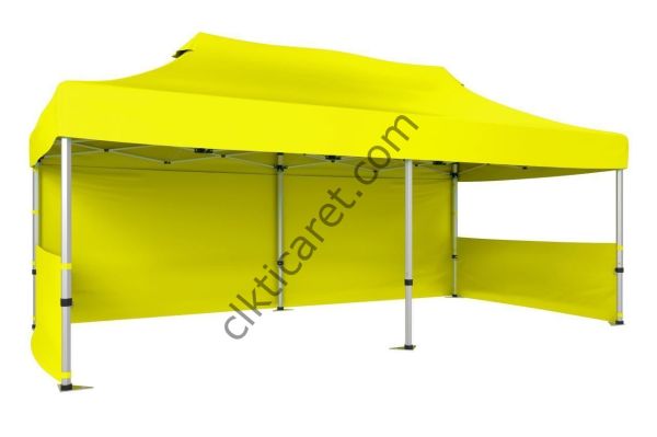 CLK 3x6 Katlanabilir Tente Gazebo Portatif Çadır 30 mm 1 Tam Duvar 2 Yarım Duvar Sarı