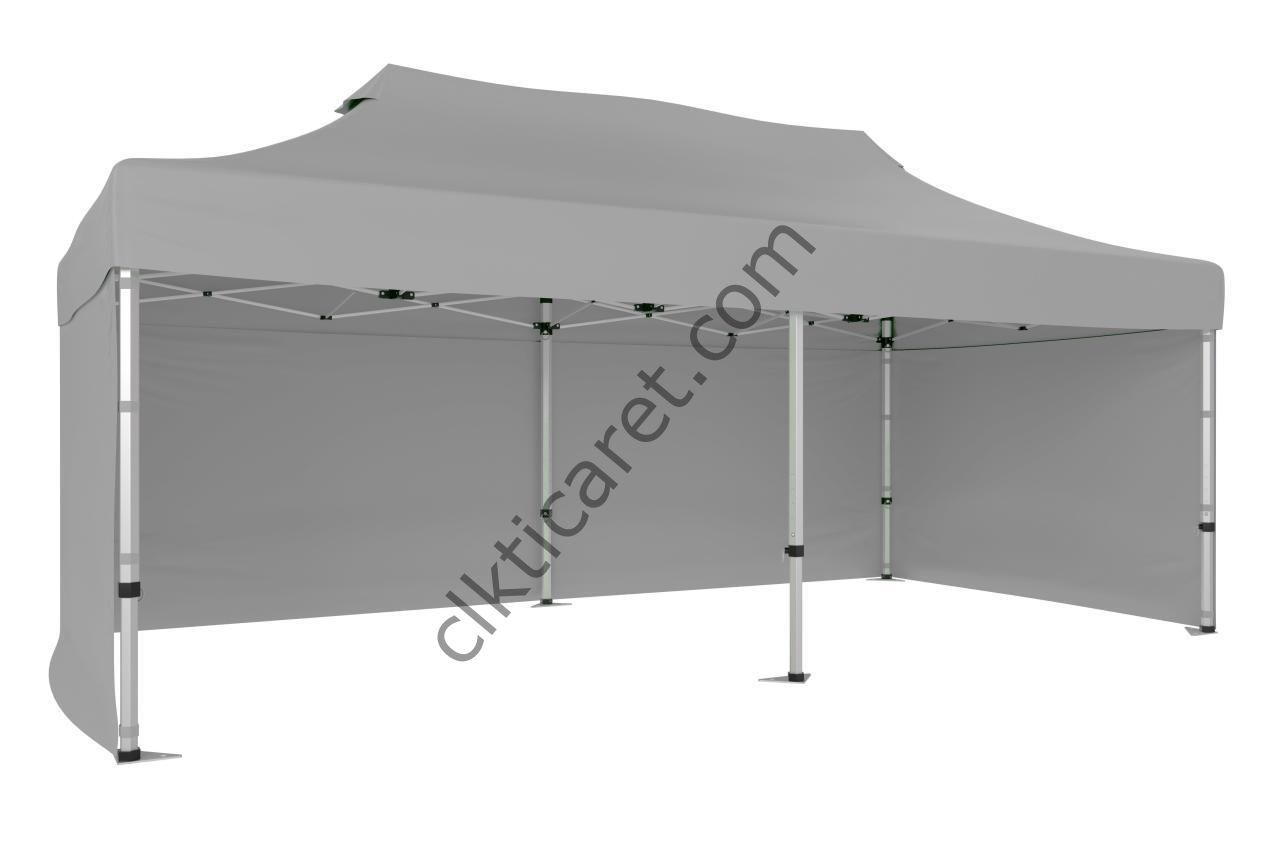 CLK 3x6 Katlanabilir Tente Gazebo Portatif Çadır 30 mm 3 Yan Kapalı Açık Gri