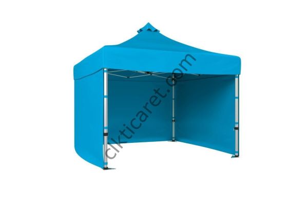 CLK 4x4 Katlanabilir Tente Gazebo Çadır 40mm Çelik Profil 3 Yan Kapalı Açık Mavi (Turkuaz)