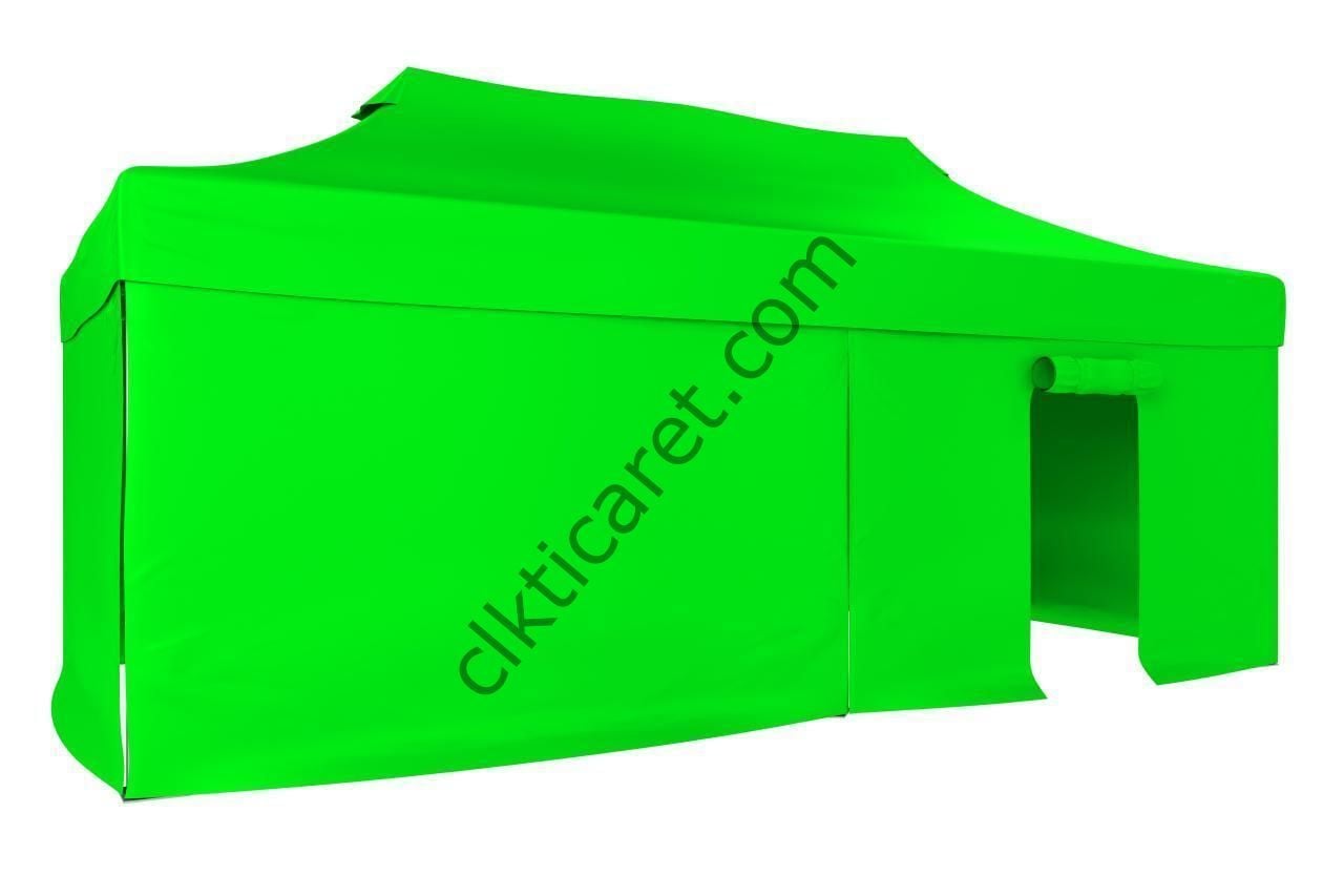 CLK 5x10 52mm Kalın Alüminyum Katlanabilir Tente Gazebo Çadır 3 Kenar Kapalı 1 Kapılı Açık Yeşil