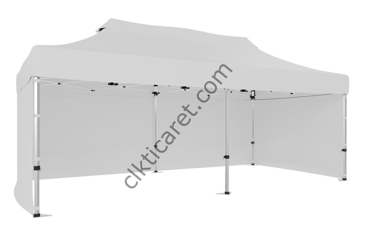 CLK 3x6 Katlanabilir Tente Gazebo Portatif Çadır 30 mm 3 Yan Kapalı Beyaz