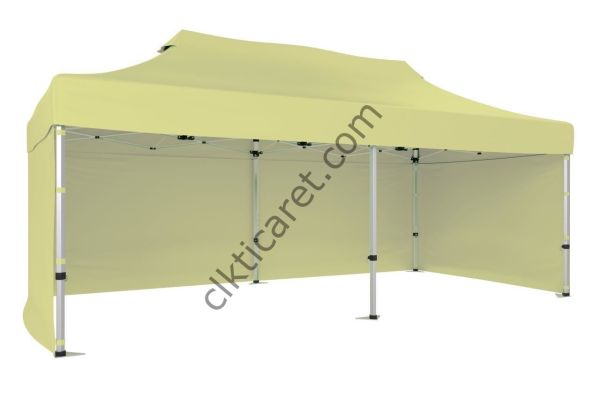 CLK 3x6 Katlanabilir Tente Gazebo Portatif Çadır 30 mm 3 Yan Kapalı Krem