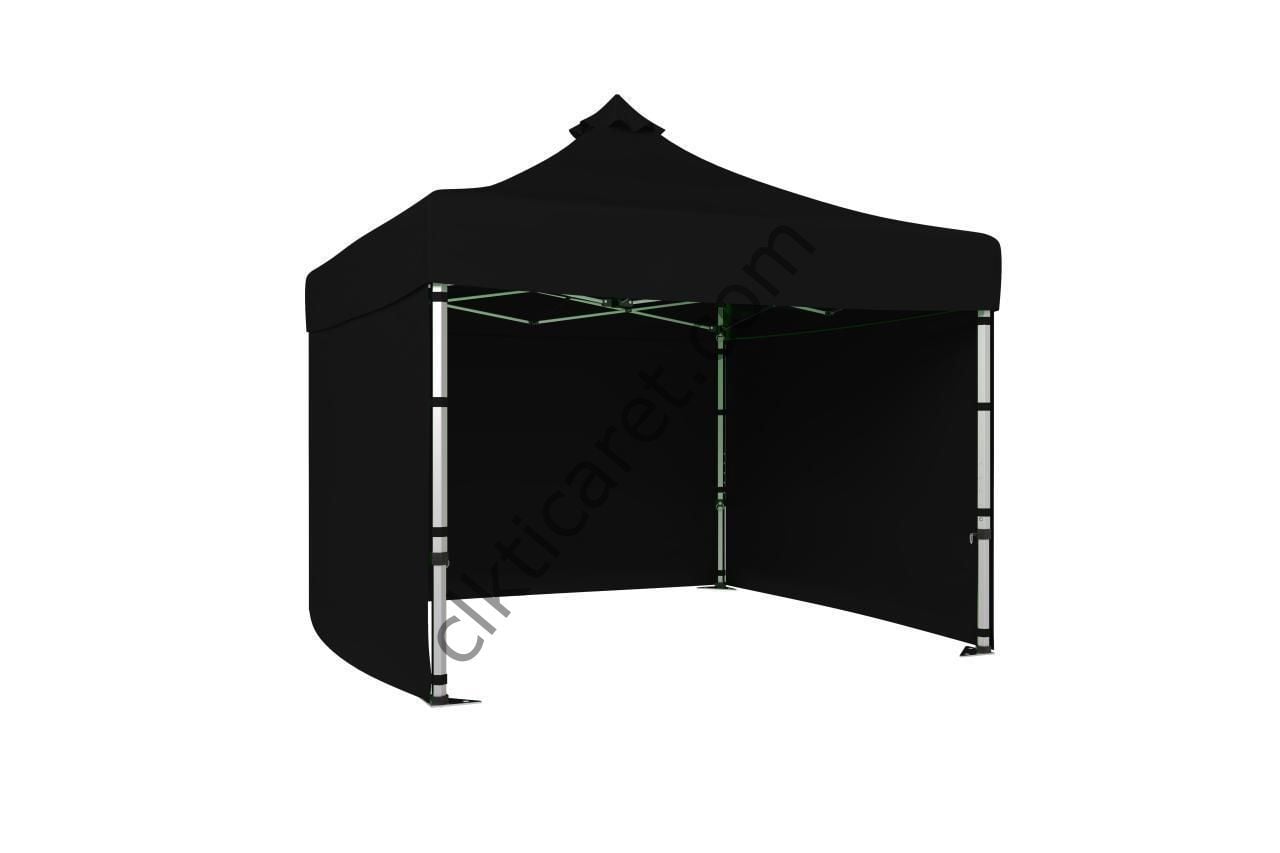 CLK 4x4 Katlanabilir Tente Gazebo Çadır 40mm Çelik Profil 3 Yan Kapalı Siyah