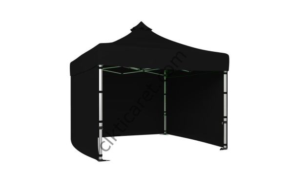 CLK 4x4 Katlanabilir Tente Gazebo Çadır 40mm Çelik Profil 3 Yan Kapalı Siyah