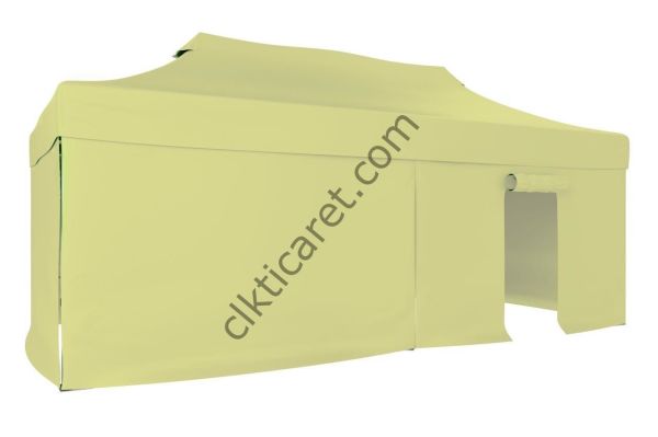 CLK 5x10 52mm Kalın Alüminyum Katlanabilir Tente Gazebo Çadır 3 Kenar Kapalı 1 Kapılı Krem