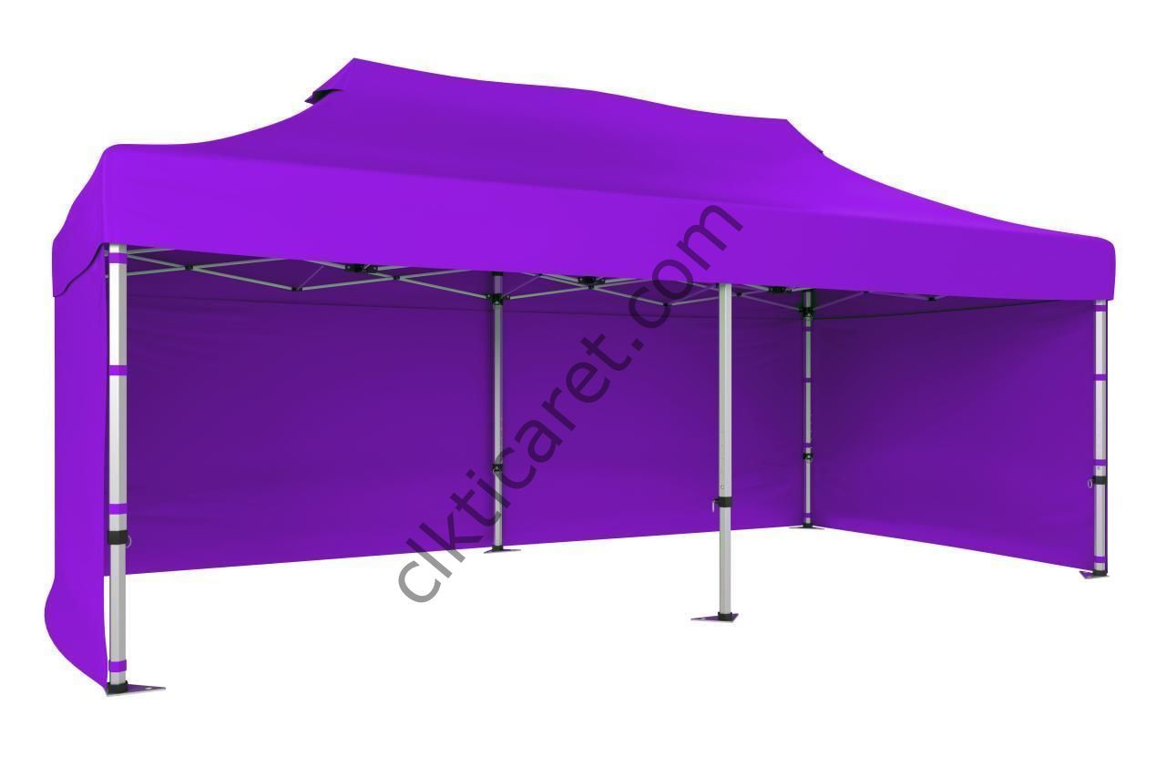CLK 3x6 Katlanabilir Tente Gazebo Portatif Çadır 30 mm 3 Yan Kapalı Lila