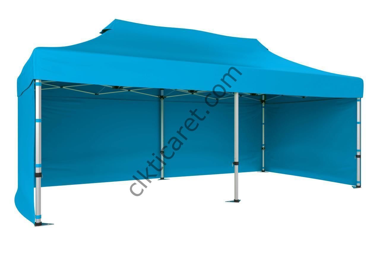 CLK 3x6 Katlanabilir Tente Gazebo Portatif Çadır 30 mm 3 Yan Kapalı Açık Mavi (Turkuaz)