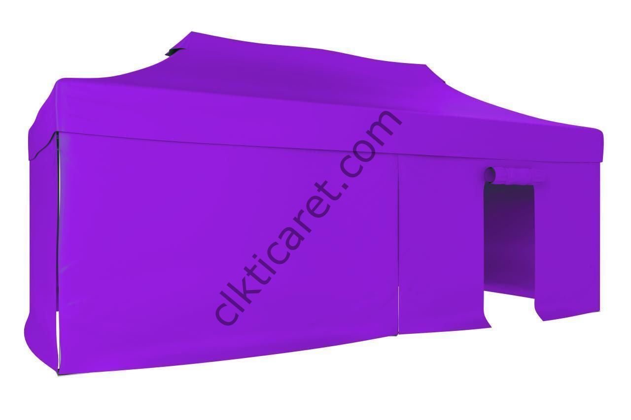 CLK 5x10 52mm Kalın Alüminyum Katlanabilir Tente Gazebo Çadır 3 Kenar Kapalı 1 Kapılı Lila