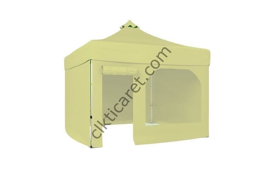 CLK 2,5x2,5 40 mm Katlanabilir Tente Gazebo Çadır Gazebo Çadır 3 Yan Kapalı 1 Yan Kapı ve Pencereli Krem