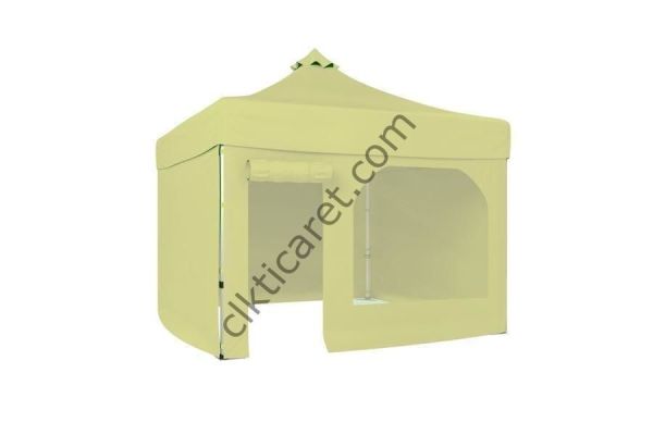 CLK 2,5x2,5 40 mm Katlanabilir Tente Gazebo Çadır Gazebo Çadır 3 Yan Kapalı 1 Yan Kapı ve Pencereli Krem
