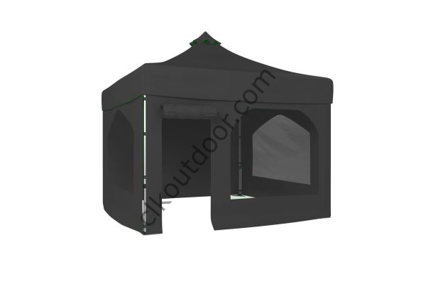 CLK 3x3 Metre Kısa Bagaj Boy 115 cm Katlanabilir Gazebo Çadır 4 Yan Kapalı 3 Pencere 1 Kapı Siyah