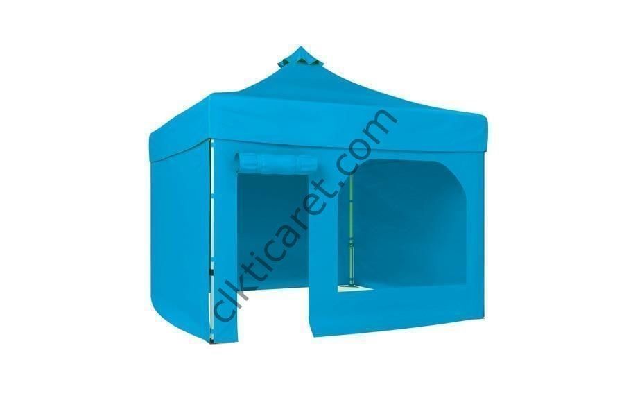 CLK 2,5x2,5 40 mm Katlanabilir Tente Gazebo Çadır Gazebo Çadır 3 Yan Kapalı 1 Yan Kapı ve Pencereli Açık Mavi (Turkuaz)
