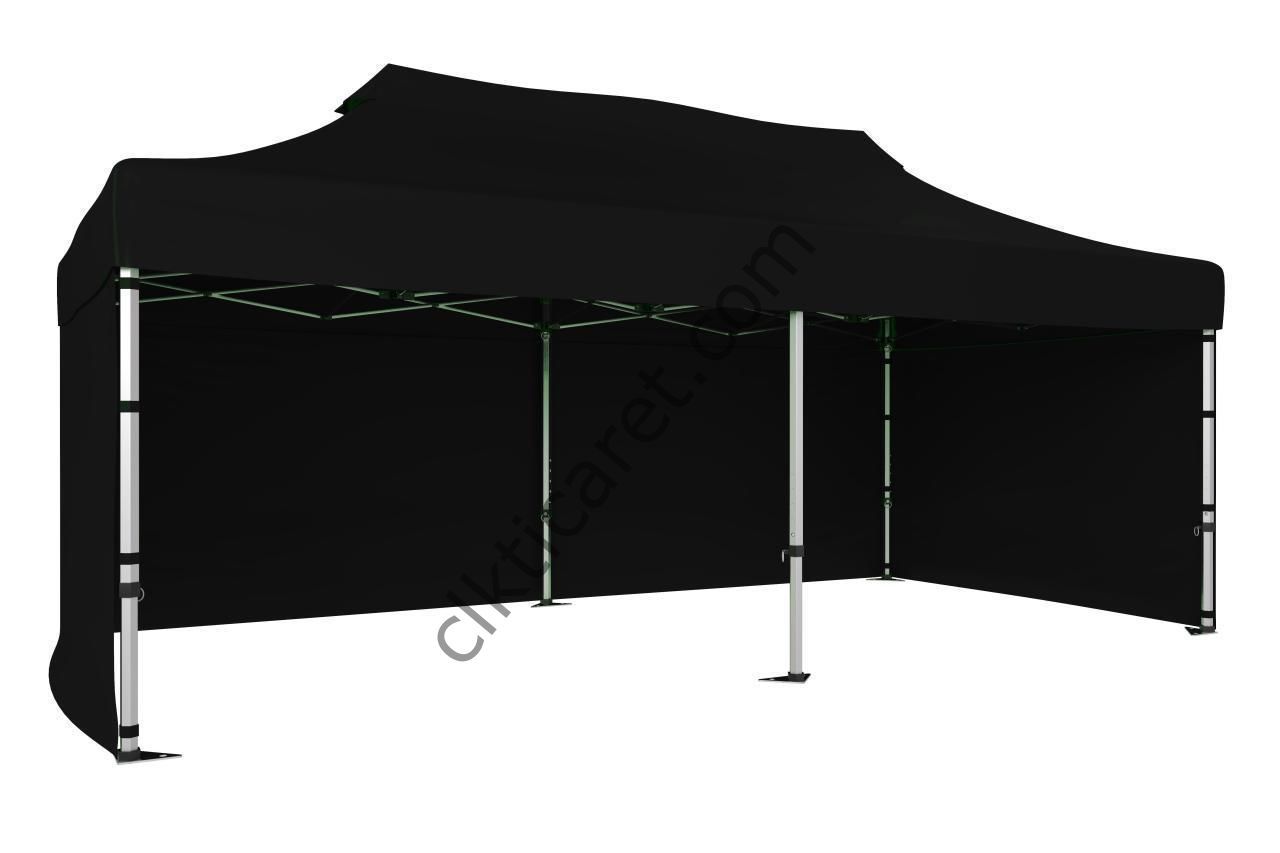 CLK 3x6 Katlanabilir Tente Gazebo Portatif Çadır 30 mm 3 Yan Kapalı Siyah