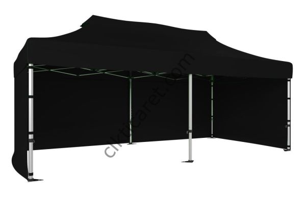 CLK 3x6 Katlanabilir Tente Gazebo Portatif Çadır 30 mm 3 Yan Kapalı Siyah