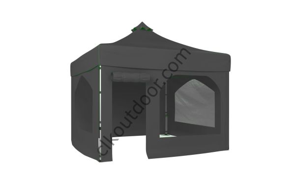 CLK 3x3 Metre Kısa Bagaj Boy 115 cm Katlanabilir Gazebo Çadır 4 Yan Kapalı 3 Pencere 1 Kapı Gri