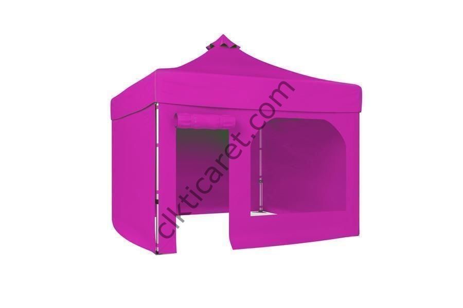 CLK 2,5x2,5 40 mm Katlanabilir Tente Gazebo Çadır Gazebo Çadır 3 Yan Kapalı 1 Yan Kapı ve Pencereli Pembe