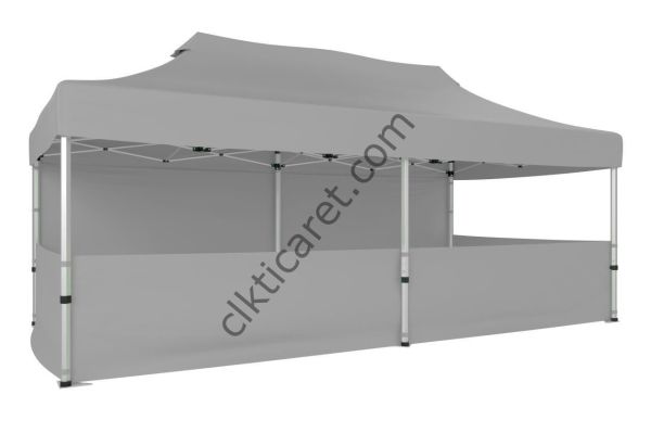 CLK 5x10 52mm Kalın Alüminyum Katlanabilir Tente Gazebo Çadır 1 Tam Duvar 3 Yarım Duvar Açık Gri