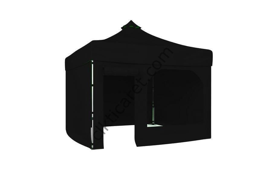 CLK 2,5x2,5 40 mm Katlanabilir Tente Gazebo Çadır Gazebo Çadır 3 Yan Kapalı 1 Yan Kapı ve Pencereli Siyah