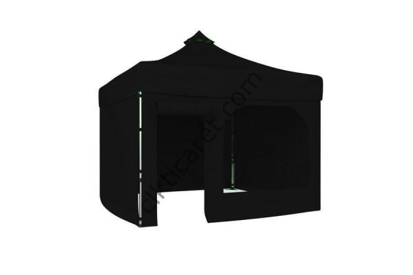 CLK 2,5x2,5 40 mm Katlanabilir Tente Gazebo Çadır Gazebo Çadır 3 Yan Kapalı 1 Yan Kapı ve Pencereli Siyah