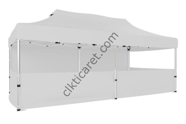 CLK 3x6 Katlanabilir Tente Gazebo Portatif Çadır 30 mm 1 Tam Duvar 3 Yarım Duvar Beyaz