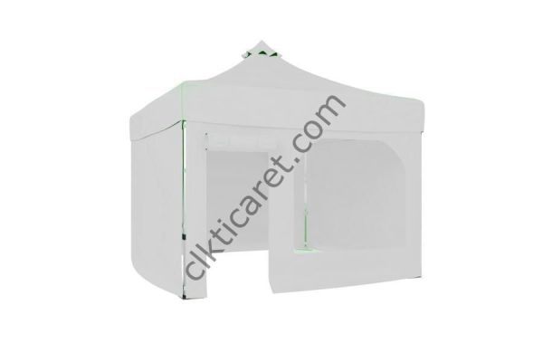 CLK 2,5x2,5 40 mm Katlanabilir Tente Gazebo Çadır Gazebo Çadır 3 Yan Kapalı 1 Yan Kapı ve Pencereli Beyaz