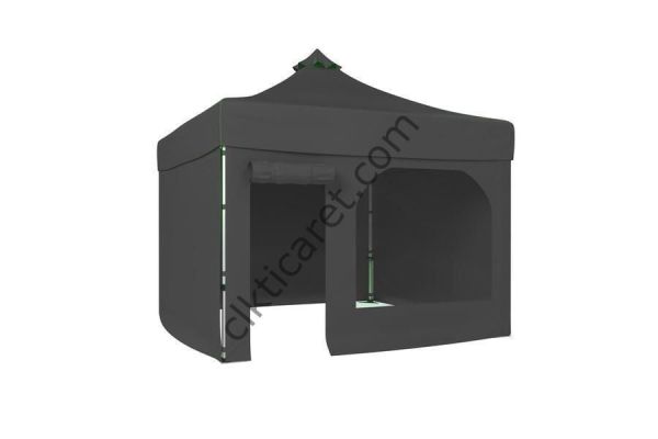 CLK 2,5x2,5 40 mm Katlanabilir Tente Gazebo Çadır Gazebo Çadır 3 Yan Kapalı 1 Yan Kapı ve Pencereli Gri
