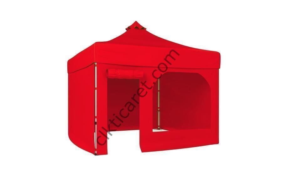 CLK 2,5x2,5 40 mm Katlanabilir Tente Gazebo Çadır Gazebo Çadır 3 Yan Kapalı 1 Yan Kapı ve Pencereli Kırmızı
