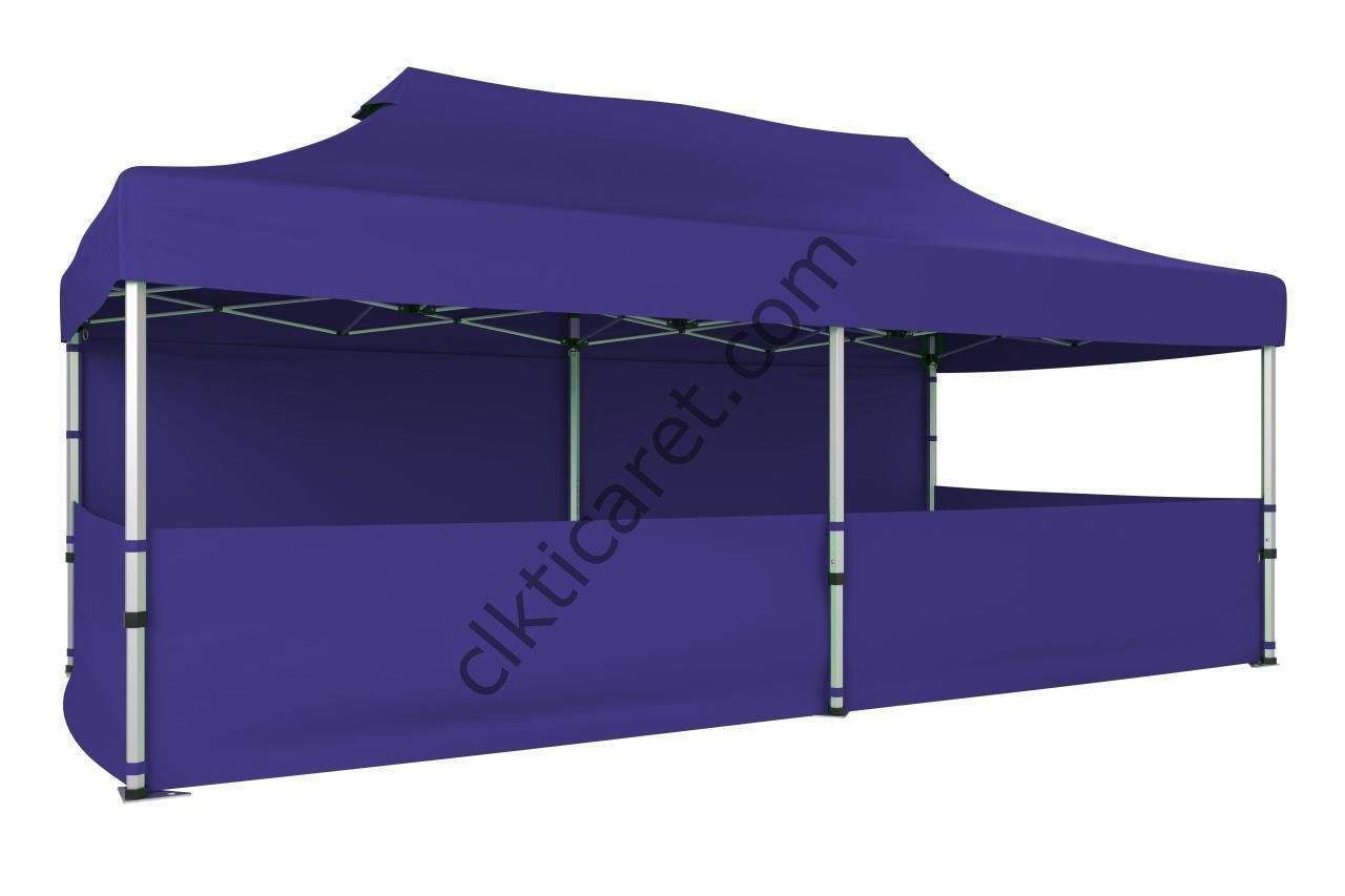 CLK 5x10 52mm Kalın Alüminyum Katlanabilir Tente Gazebo Çadır 1 Tam Duvar 3 Yarım Duvar Lacivert