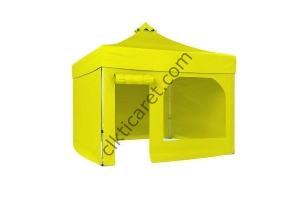 CLK 2,5x2,5 40 mm Katlanabilir Tente Gazebo Çadır Gazebo Çadır 3 Yan Kapalı 1 Yan Kapı ve Pencereli Sarı