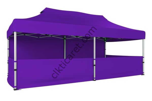 CLK 3x6 Katlanabilir Tente Gazebo Portatif Çadır 30 mm 1 Tam Duvar 3 Yarım Duvar Mor