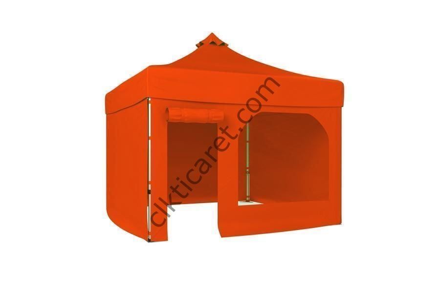 CLK 2,5x2,5 40 mm Katlanabilir Tente Gazebo Çadır Gazebo Çadır 3 Yan Kapalı 1 Yan Kapı ve Pencereli Turuncu