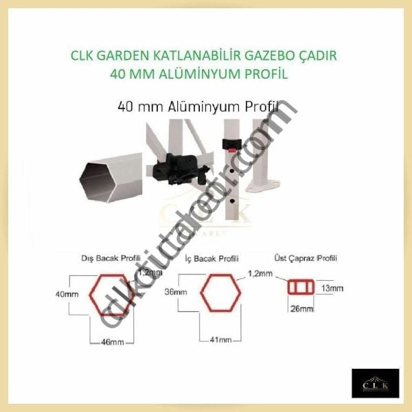 CLK 1,5 mt 40mm Alüminyum Katlanabilir Tente Gazebo Çadır 3 Kenar Kapalı 2 Camlı Mor