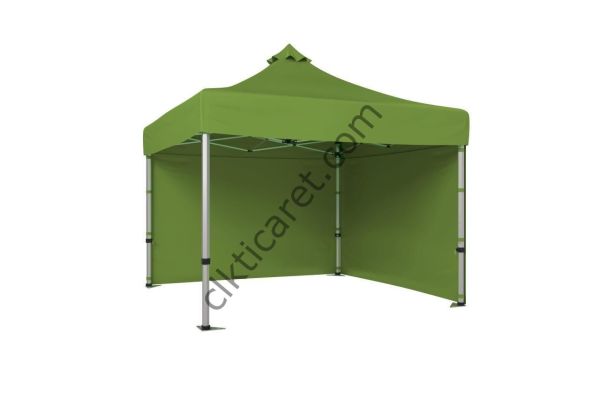 CLK 4x4 Katlanabilir Tente Gazebo Çadır 40mm Çelik Profil 2 Yan Kapalı Haki Askeri Yeşil