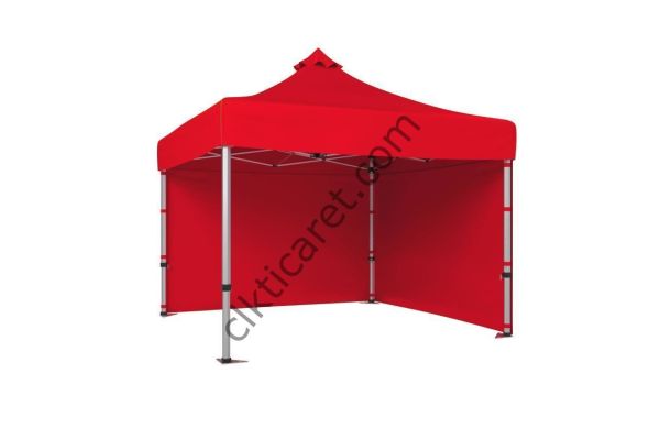 CLK 4x4 Katlanabilir Tente Gazebo Çadır 40mm Çelik Profil 2 Yan Kapalı Kırmızı