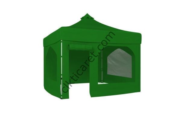 CLK 2,5x2,5 40 mm Katlanabilir Tente Gazebo Çadır Gazebo Çadır 2 Yan Pencereli 1 Yan Aksesuarsız 1 Yan Kapı ve Pencereli Benetton Yeşil