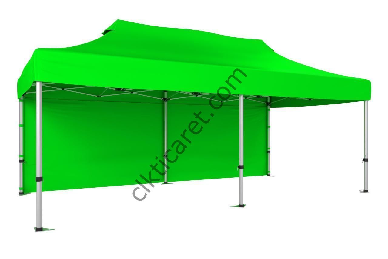 CLK 3x6 Katlanabilir Tente Gazebo Portatif Çadır 30 mm Arkası Kapalı Açık Yeşil