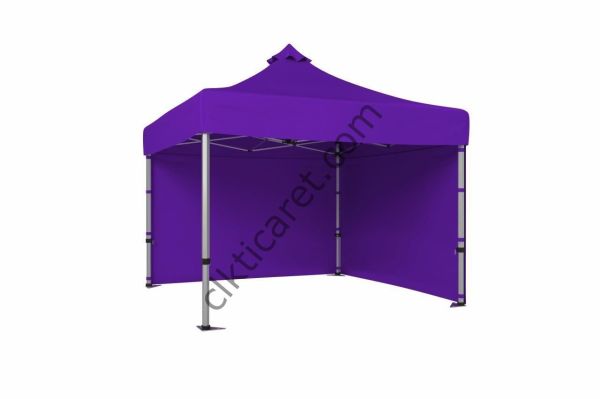 CLK 4x4 Katlanabilir Tente Gazebo Çadır 40mm Çelik Profil 2 Yan Kapalı Mor