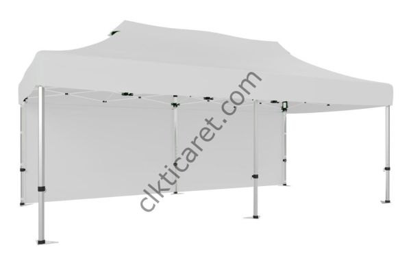 CLK 3x6 Katlanabilir Tente Gazebo Portatif Çadır 30 mm Arkası Kapalı Beyaz