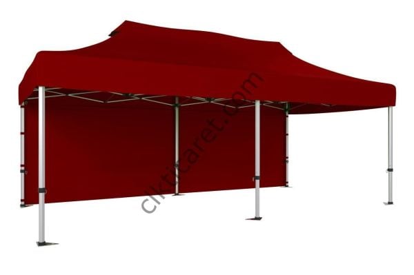 CLK 3x6 Katlanabilir Tente Gazebo Portatif Çadır 30 mm Arkası Kapalı Bordo