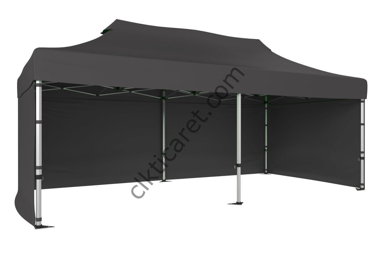 CLK 5x10 52mm Kalın Alüminyum Katlanabilir Tente Gazebo Çadır 3 Kenar Kapalı Gri