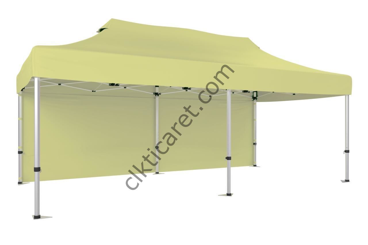 CLK 3x6 Katlanabilir Tente Gazebo Portatif Çadır 30 mm Arkası Kapalı Krem