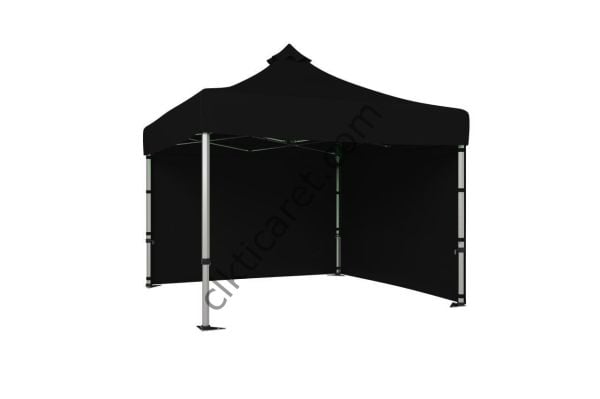 CLK 4x4 Katlanabilir Tente Gazebo Çadır 40mm Çelik Profil 2 Yan Kapalı Siyah