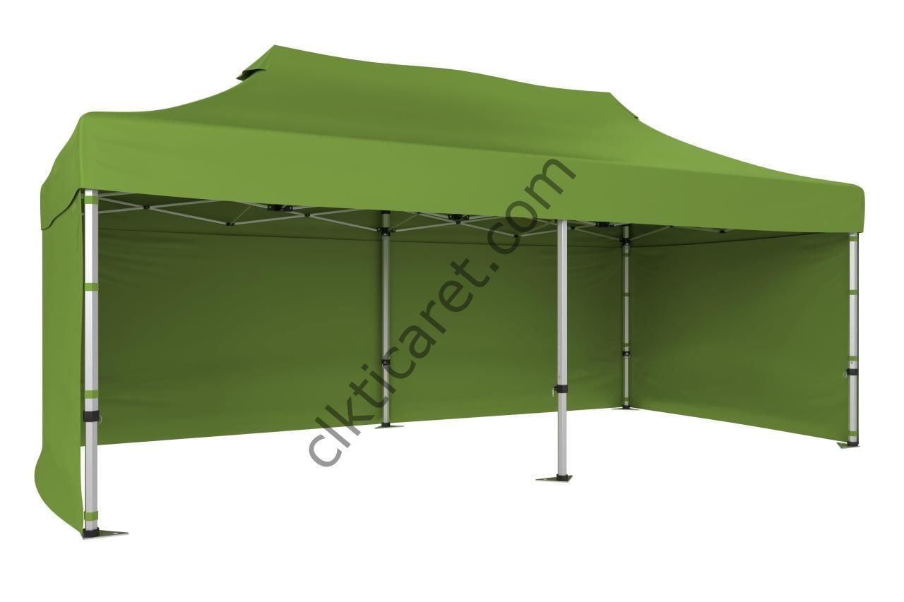 CLK 5x10 52mm Kalın Alüminyum Katlanabilir Tente Gazebo Çadır 3 Kenar Kapalı Haki Askeri Yeşil