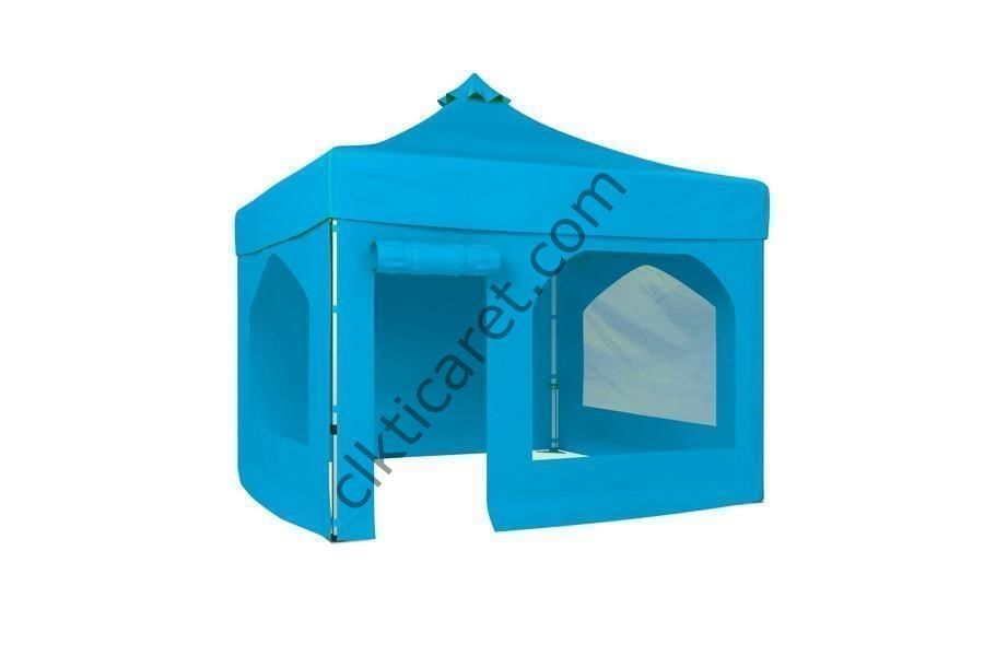 CLK 2,5x2,5 40 mm Katlanabilir Tente Gazebo Çadır Gazebo Çadır 2 Yan Pencereli 1 Yan Aksesuarsız 1 Yan Kapı ve Pencereli Açık Mavi (Turkuaz)