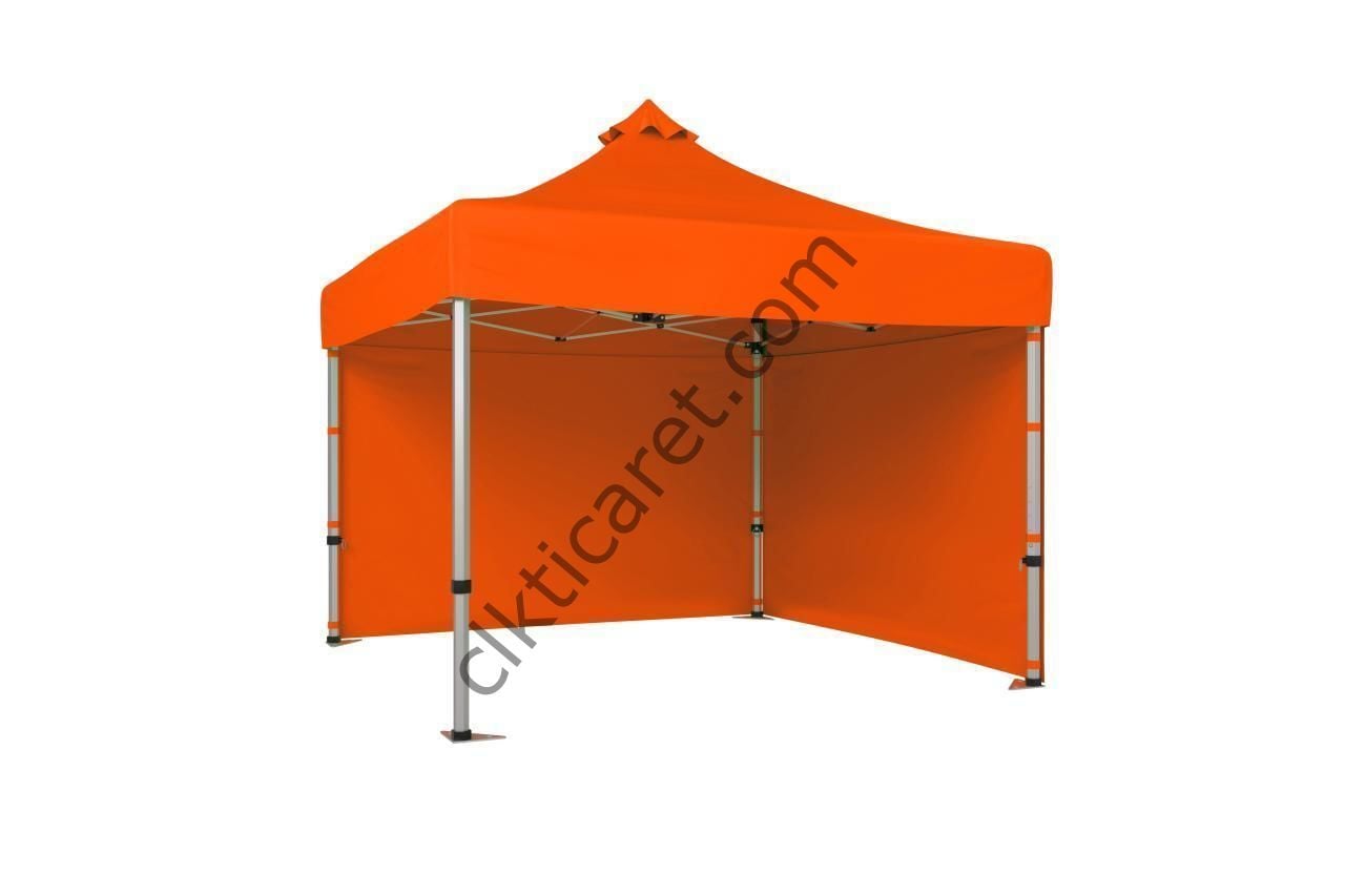 CLK 4x4 Katlanabilir Tente Gazebo Çadır 40mm Çelik Profil 2 Yan Kapalı Turuncu