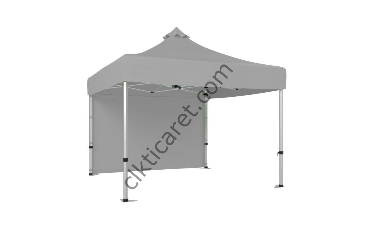 CLK 4x4 Katlanabilir Tente Gazebo Çadır 40mm Çelik Profil Arkası Kapalı Açık Gri