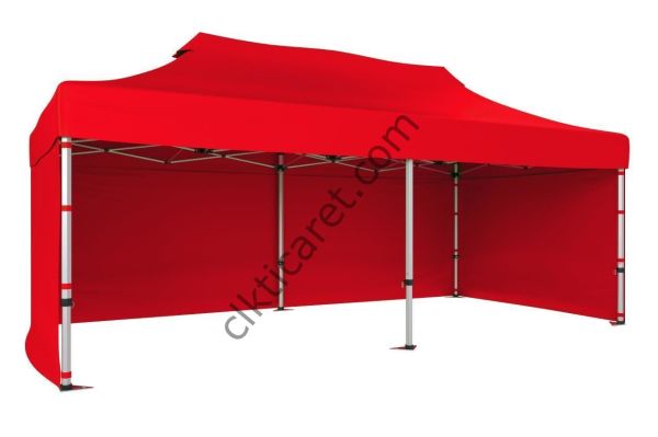 CLK 5x10 52mm Kalın Alüminyum Katlanabilir Tente Gazebo Çadır 3 Kenar Kapalı Kırmızı