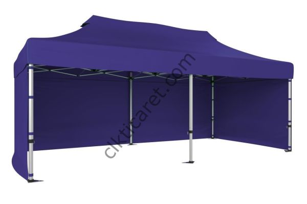 CLK 5x10 52mm Kalın Alüminyum Katlanabilir Tente Gazebo Çadır 3 Kenar Kapalı Lacivert