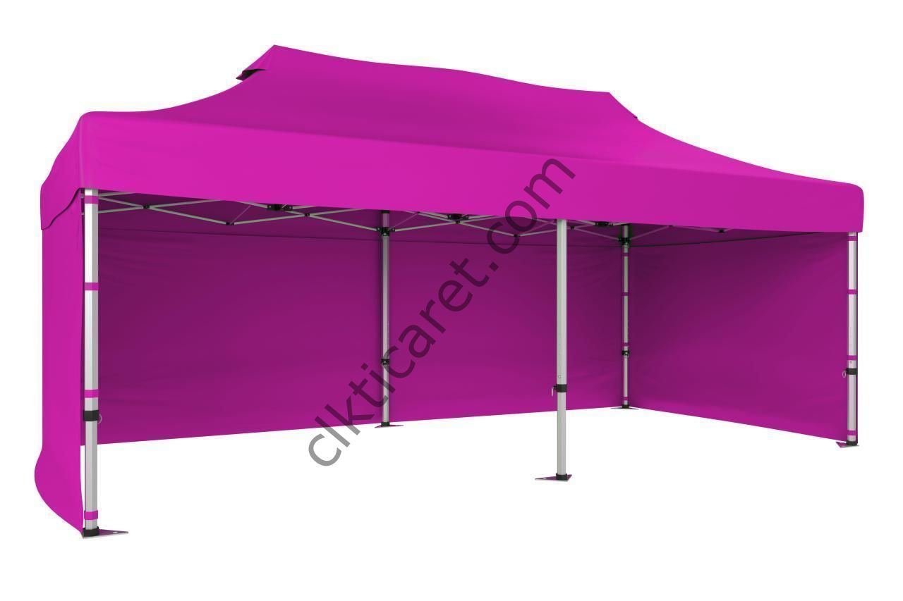 CLK 5x10 52mm Kalın Alüminyum Katlanabilir Tente Gazebo Çadır 3 Kenar Kapalı Pembe