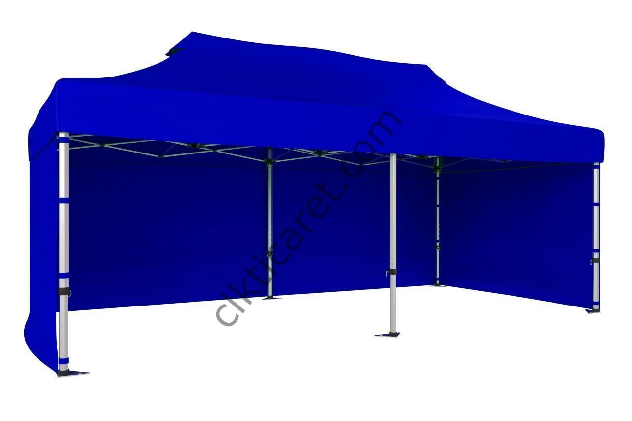 CLK 5x10 52mm Kalın Alüminyum Katlanabilir Tente Gazebo Çadır 3 Kenar Kapalı Saks Mavi